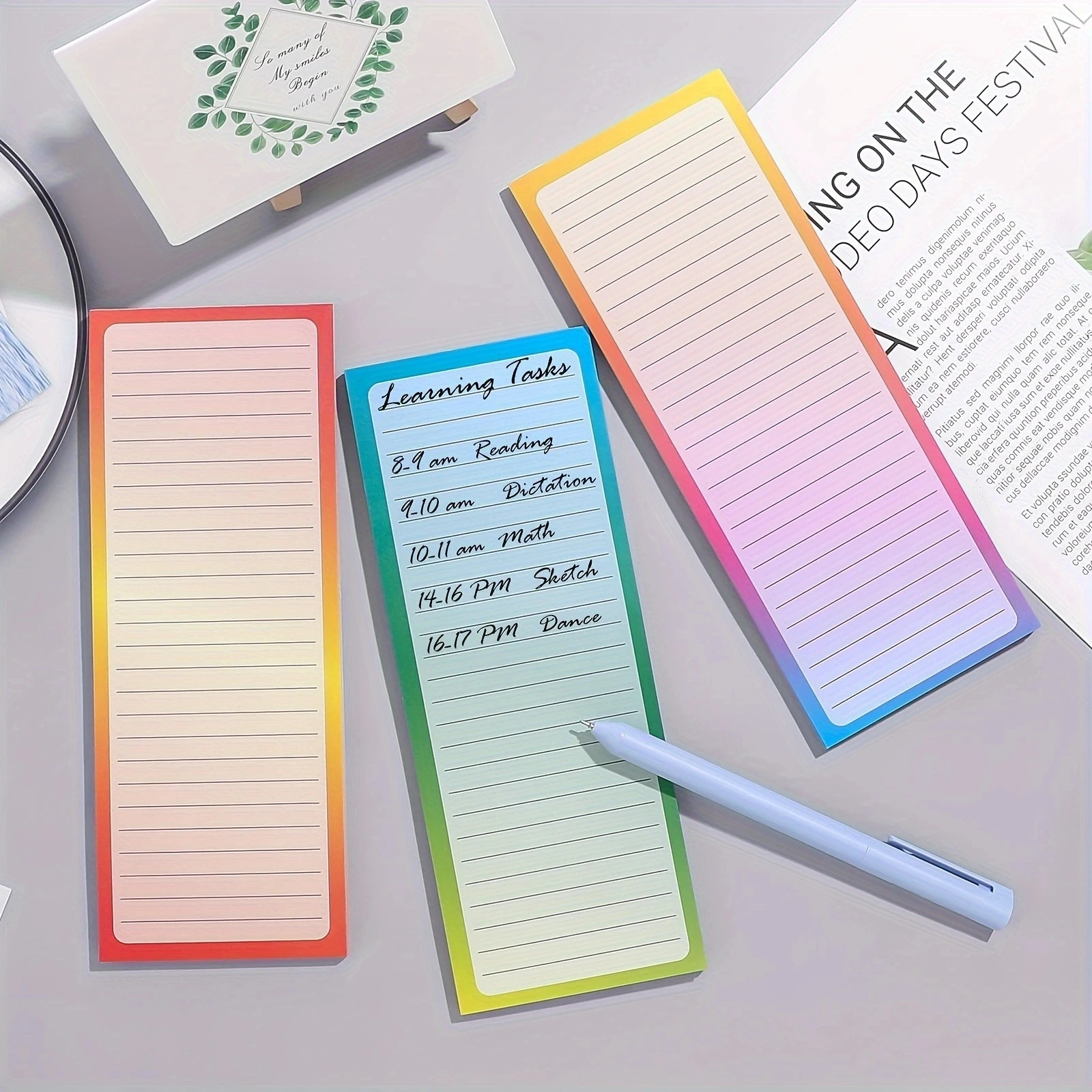 3 Pc Magnetic Notepad For Refrigerator 100 Sheets Each Gradient Grocery List To-Do Memo 8 x 3 Inches magnetic notepad