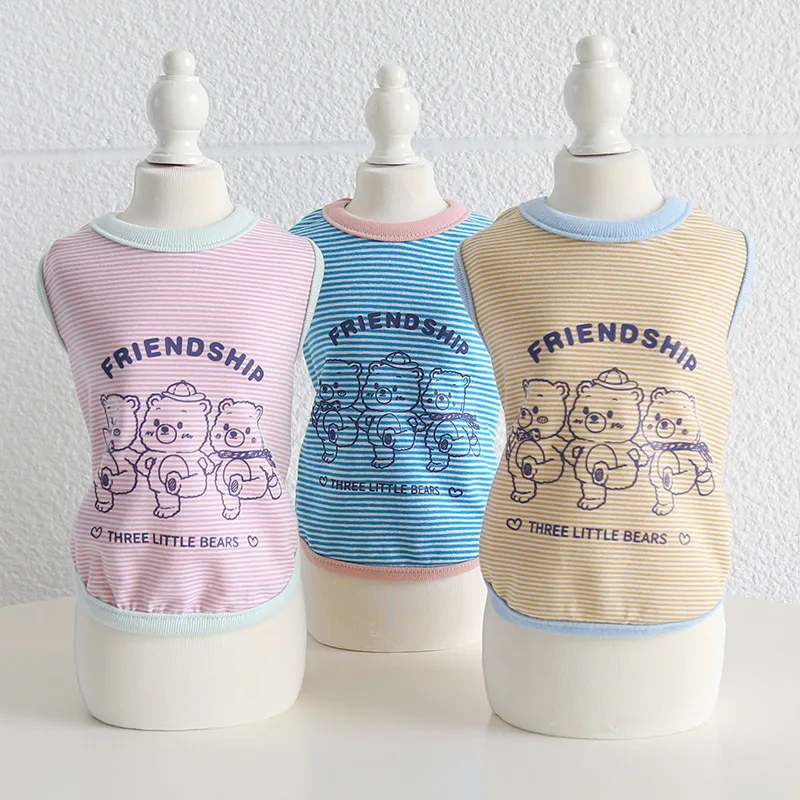 Gilet Estivo A Righe Per Cani Moda Pet Puppy Clothes Bear Print Cat Vest Cute Pet Kitten Abbigliamento Soft Chihuahua Dog Thin T-Shirt