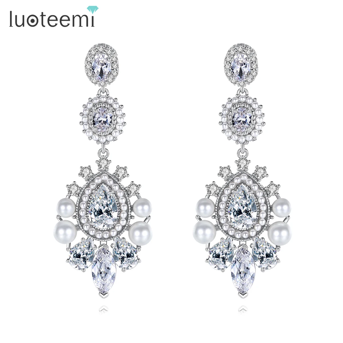 

LUOTEEMI European Vintage Imitation Pearl Drop Earrings for Women Bridal Wedding Engagement Luxury Accessories Christmas Gifts