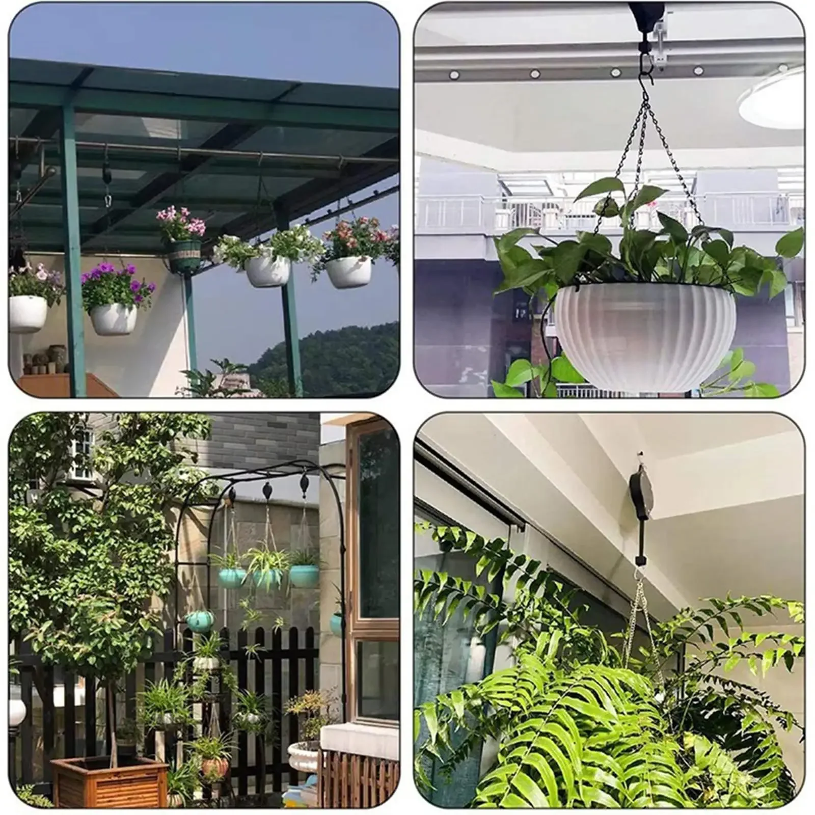 Heavy Duty Adjustable Plant Hanger Pulleys with Auto Lock and Easy-Lower Feature
