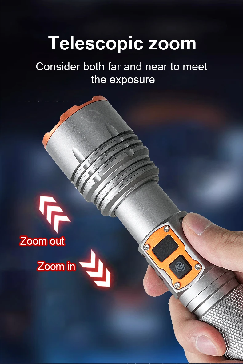 Description Picture 6 of itemNewest Rechargeable LED Flashlight Portable Powerful Torch Light Long Shot 1500M High Power Flashlight Zoomable Tactical Lantern