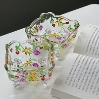 High Quality Good Looking Relief Painted Glass Square Plate Glass Fruit Bowl Snack Plate 2