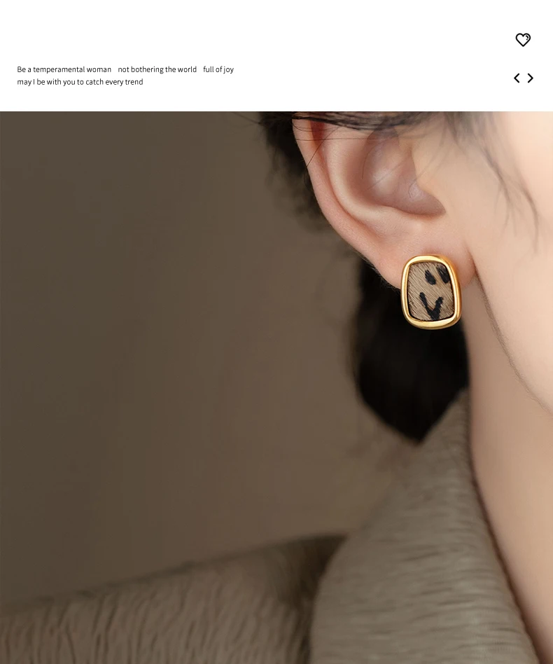 Metall geometrische quadratische Leopardenmuster kleine Ohrstecker für Damen Temperament einfache und vielseitige Schmuck Design Zubehör – Detail 7