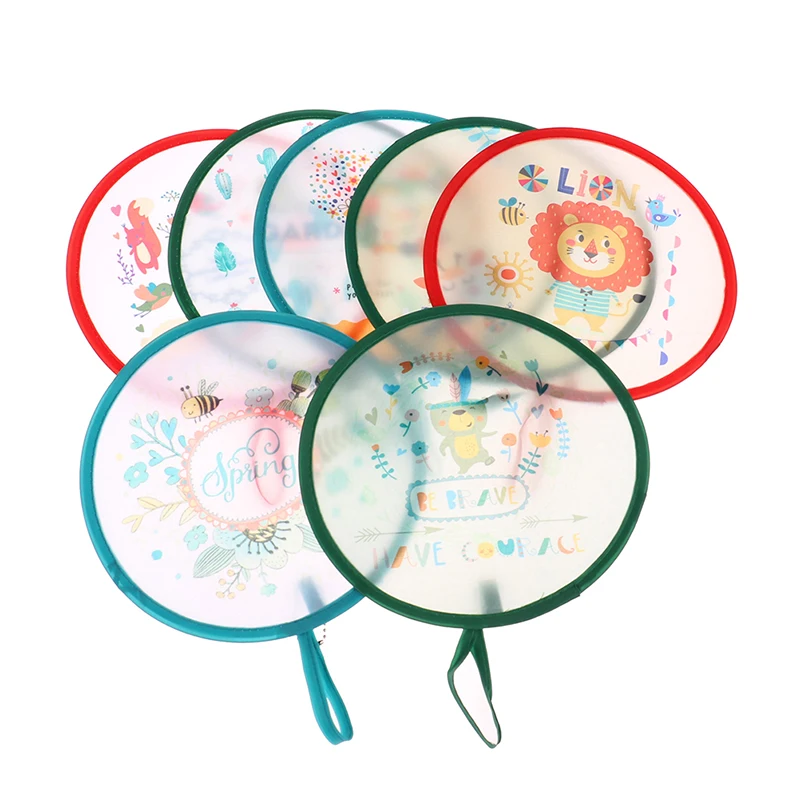 Portable Folding Fan 1Pc Portable Folding Fan With Handle Cartoon Mini Fan Women Summer Round Gifts Creative Party Gift