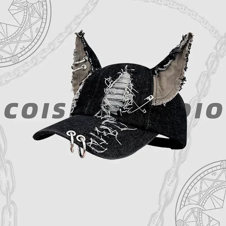Y2k Wasteland Wind 3D Ear Hand-painted Hole Baseball Hat Street Trend Men Women Personality Adjustable Casual Hip-hop Caps Gorra 4