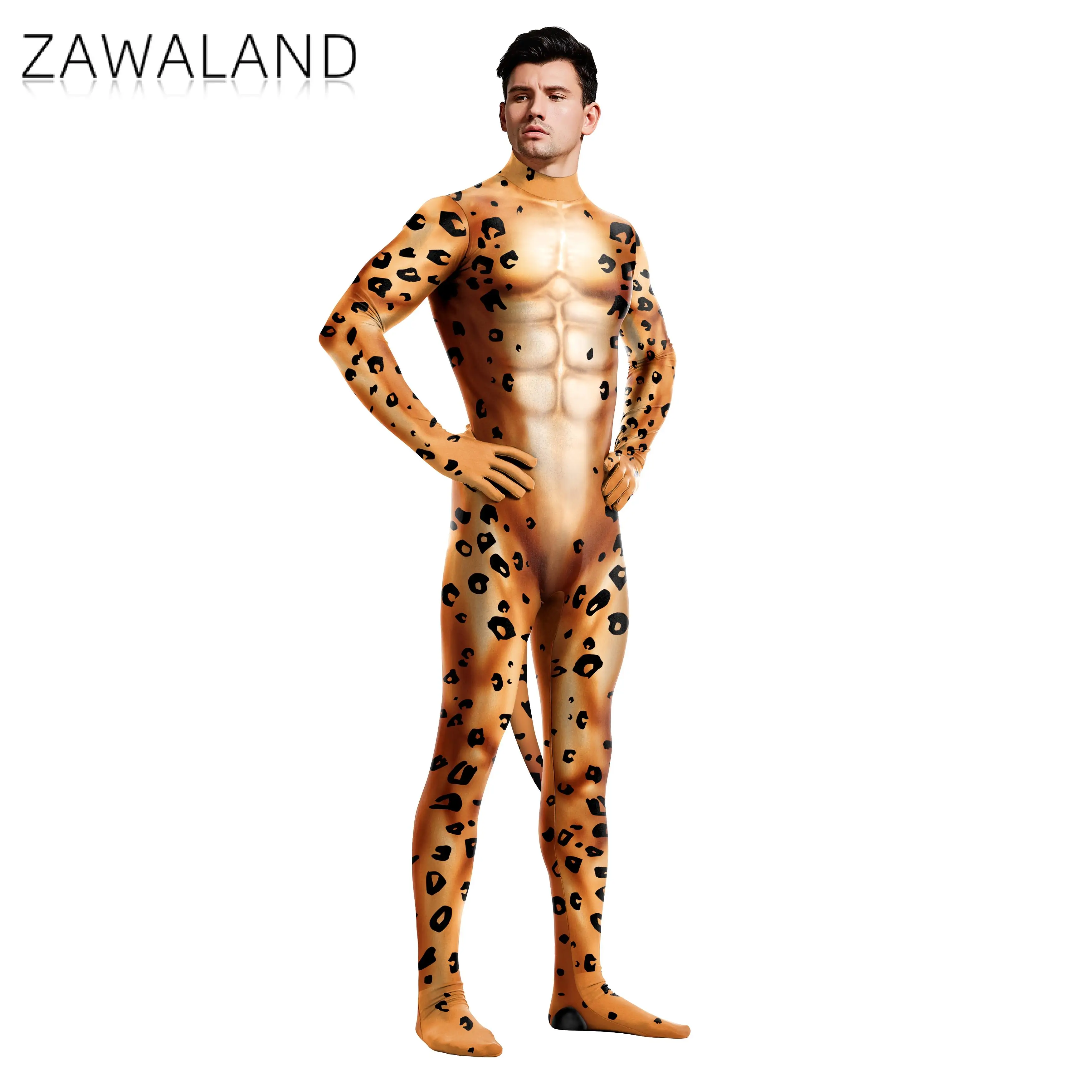 Adult Cosplay Zentai Suit Spandex Bodysuit Muscle Suit Leopard 3D Printed Long Sleeve Tight with Tail cosplay costume adult unitard