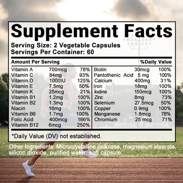 Multivitamin Mineral Supplement Antioxidant, Improved Nutrient Absorption Heart Health Natural Energy Support Multivitamin