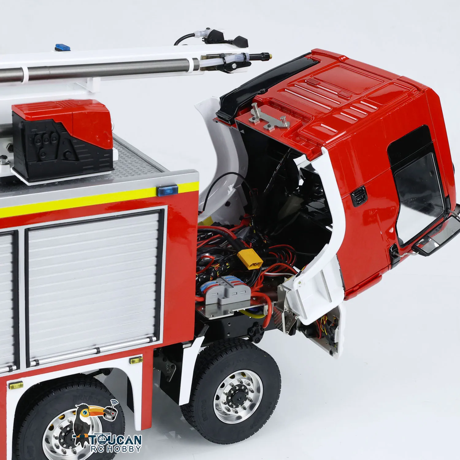1/14 Metal Chassis Snozzle High-reach Extendable Turret 8x4 RC Fire Truck Sprinkler Painted Assembled Light Sound RC Truck 5