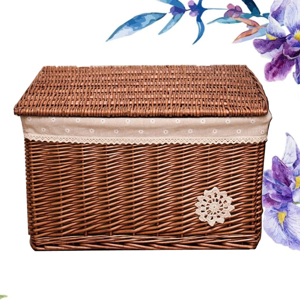 

Rattan Basket Woven Wicker Storage Bins Small Containers Toy Bamboo Decor Laundry Hamper with Lid