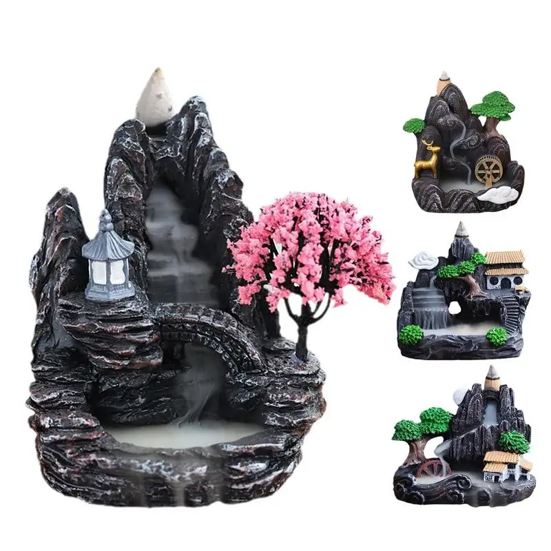 

Waterfall Incense Burner Holder Mountains River Stick Holder Buddhism Lotus Backflow Incense Cones For Home Office House Decor