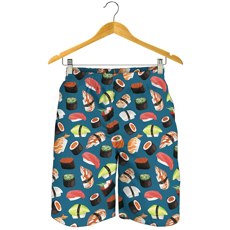 Japanese Sushi Graphic Short Pants For Men 3D Print Cartoon Food Beach Shorts Summer Quick Dry Swim Trunks Surf Board Shorts 3