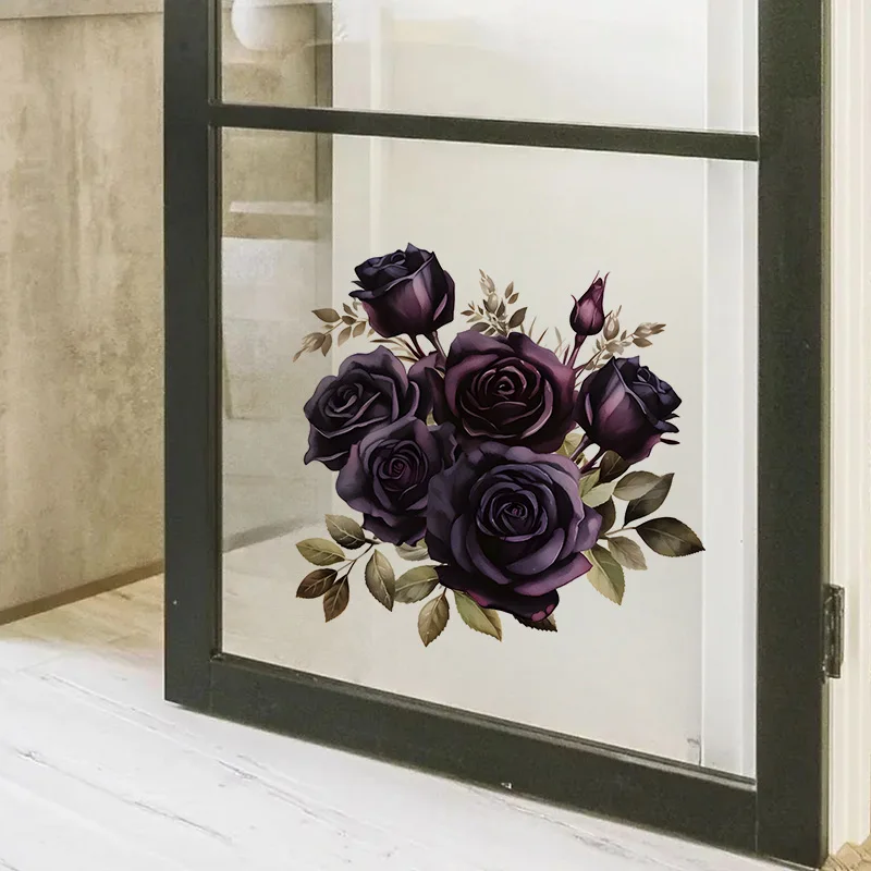 Black Rose Sticker Water-proof & UV-resistant Wall Decal Used For Wall Bathroom Cabinet Door Toilet Car Laptop QT13
