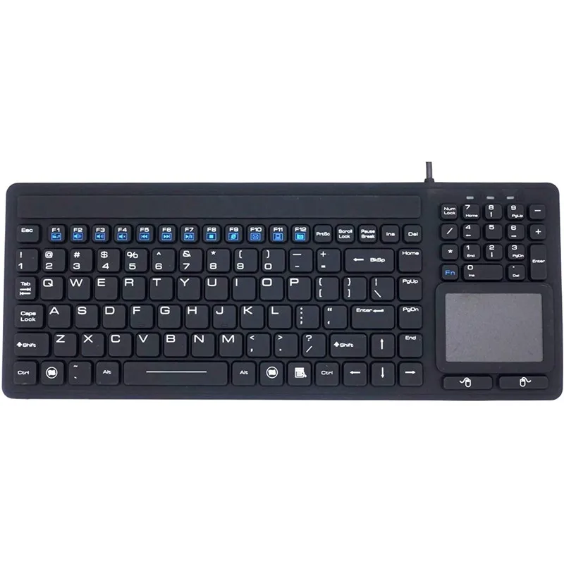 IP68 Waterproof Medical Silicone Keyboard with Touchpad for Hospital and Food Manufacturing Equipment