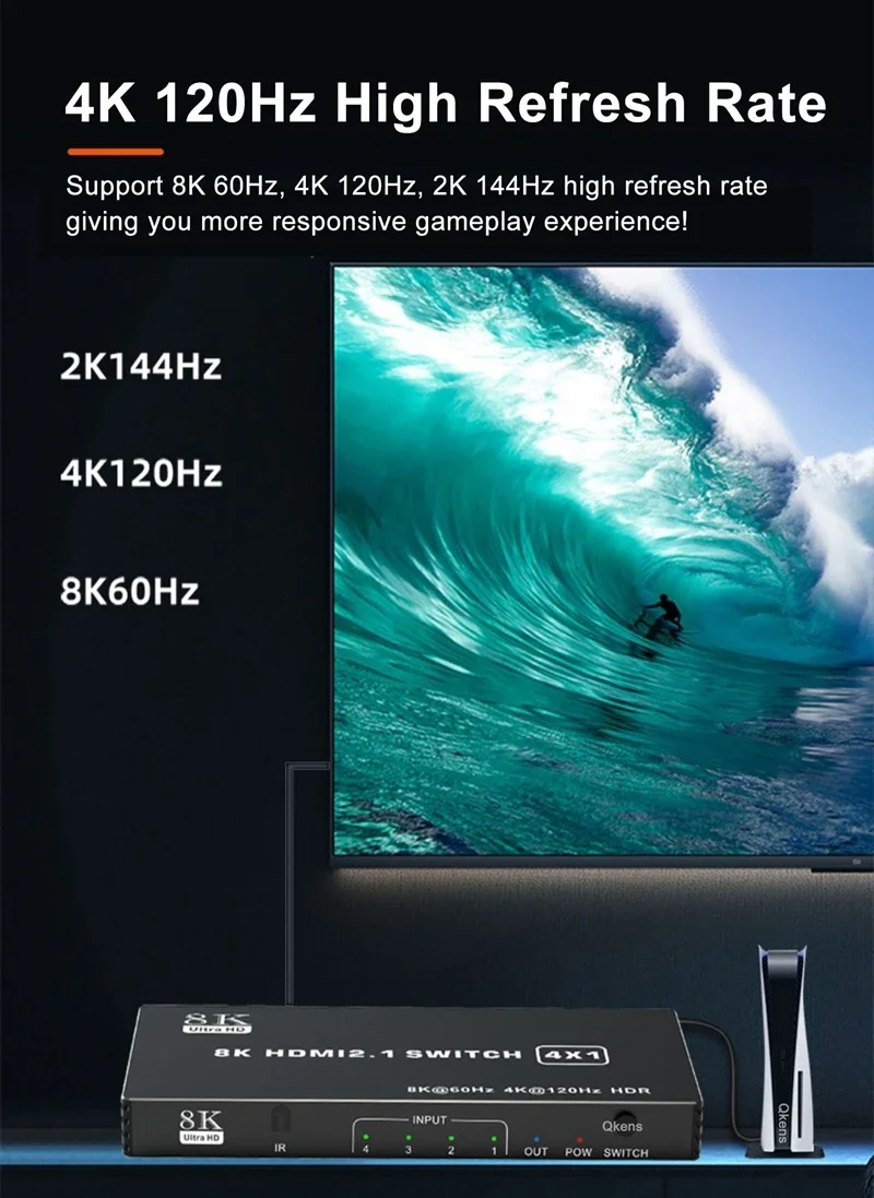 8K 60Hz HDMI 2.1 Switch 4x1 3x1 5x1 HDMI Switcher Video Converter 4K 120Hz 3 4 5