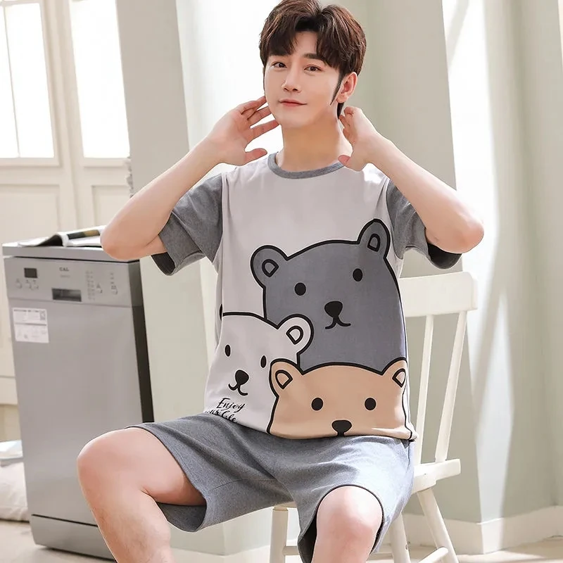 Mens Pajamas Set 2 Pieces Home Clothes Short Sleeve Loungewear Anime Hombre Pijama Young Boys Sleepwear Home Nightgown 4XL