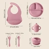 6PCS Silicone Baby Tableware Contrasting Colors Dishes Adjustable Bib Suction Bowl Portable Spoon Fork Leakproof Baby Cup 6