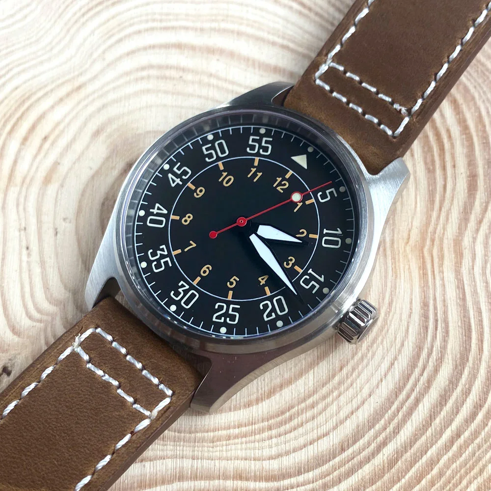 Tandorio-relógio Mecânico Masculino Piloto Aço Vermelho Movimento Nh35 Cristal de Safira Plano 200m à Prova Dágua Relógio Esportivo 39 mm - Image 4