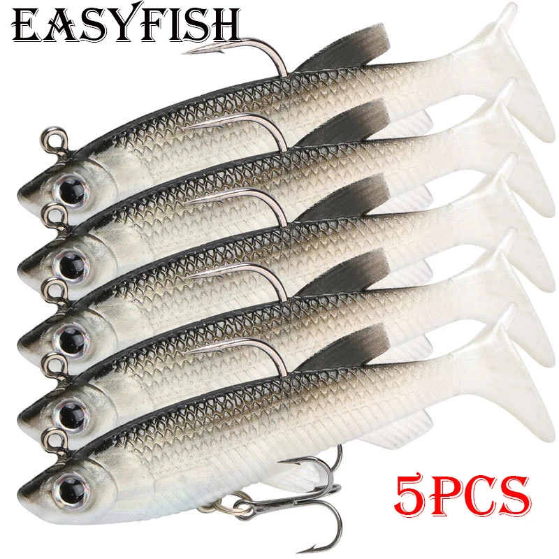 

EASYFISH 5 Pieces Soft Fishing Lure Wobbler Swimbait Silicone Isca Artificial Bait Carp Fishing Lead Jig Fish Pesca 13g/8.5cm