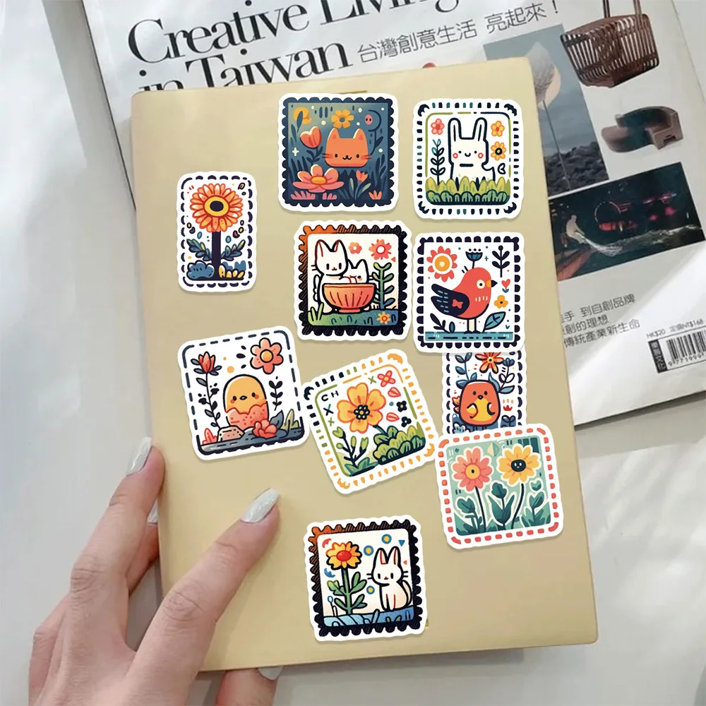 Cute Animals Retro Stamp Stickers Cartoon Graffiti Style Decorative Waterproof 50Pcs