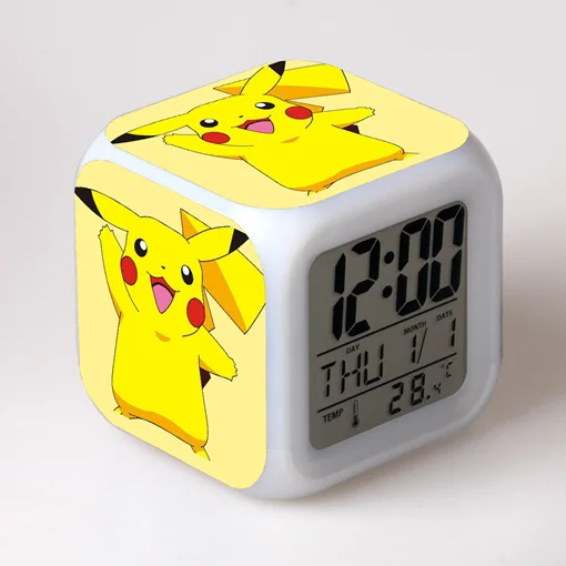 

Pokemon Pikachu Alarm Clock Pikachu Children's Gifts Student Gifts Color-Changing Colorful Alarm Clock Square Clock