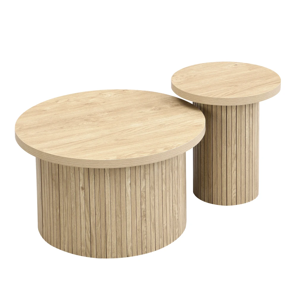 Multifunktionaler doppelter runder Couchtisch – mit Tabletts aus Naturholz, Beistelltisch für Wohnzimmer, platzsparende Wohnmöbel – Detail 21