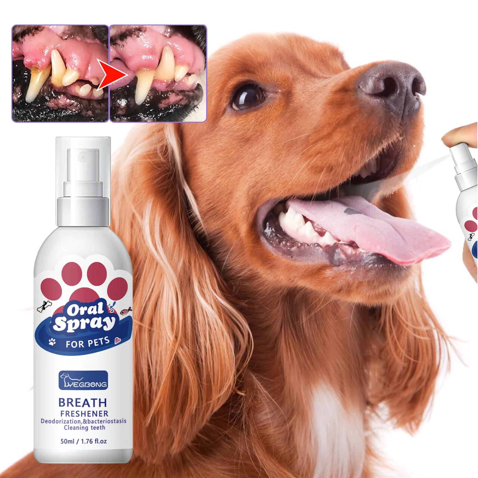 

Pet Oral Cleanse Spray Prevent Calculus Bad Breath Teeth Cleaning Cat Mouth Fresh Odor Stains Remover Dog Deodorant Spray 50ml