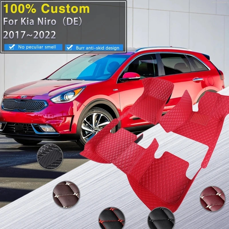 

Car Floor Mats For Kia Niro DE MK1 2017~2022 Luxury Leather Mat Rug Set Carpet Anti Dirt Pad Car Accessories Interior Parts 2018