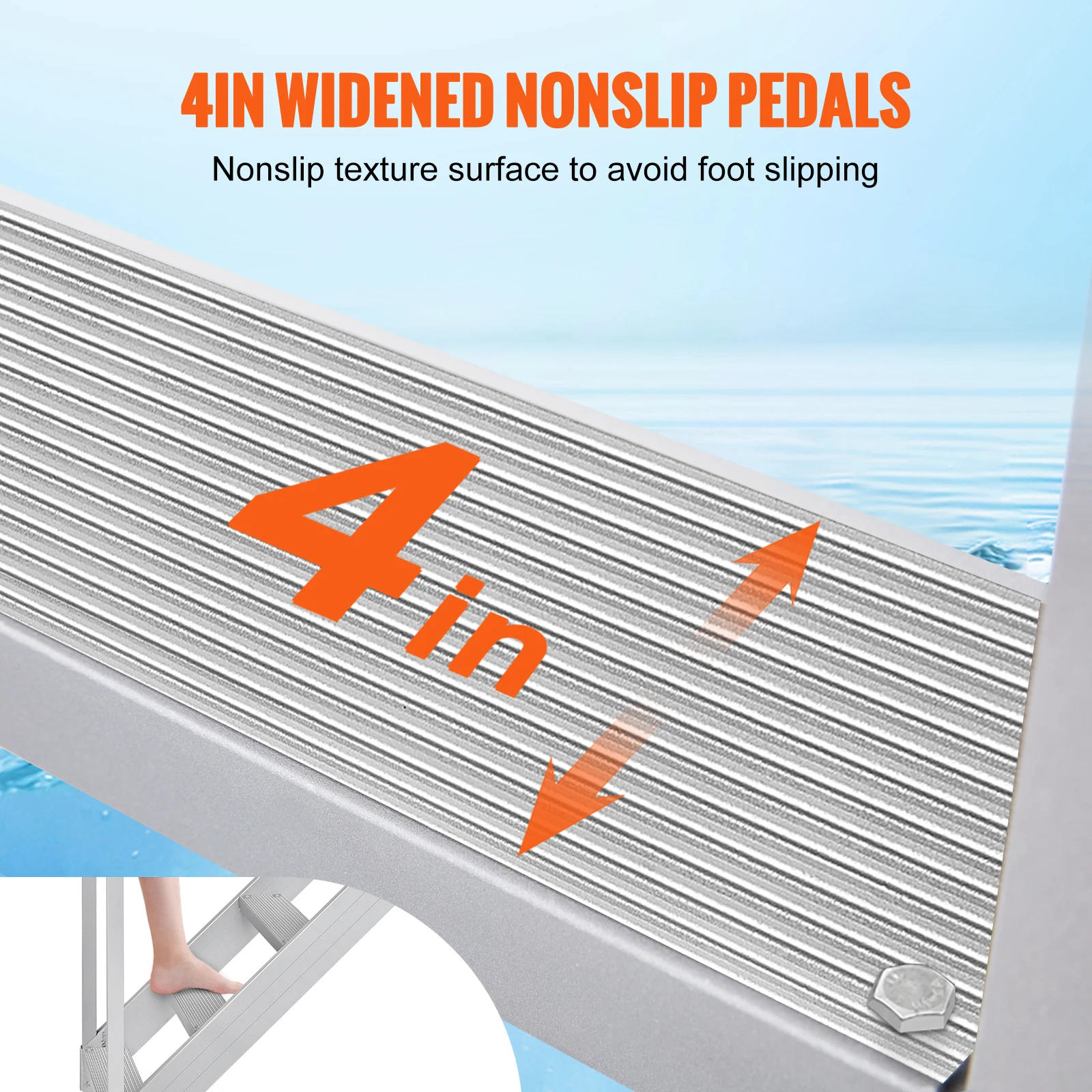 Aluminum Dock Ladder with Dual Handrails for Pool and Lake