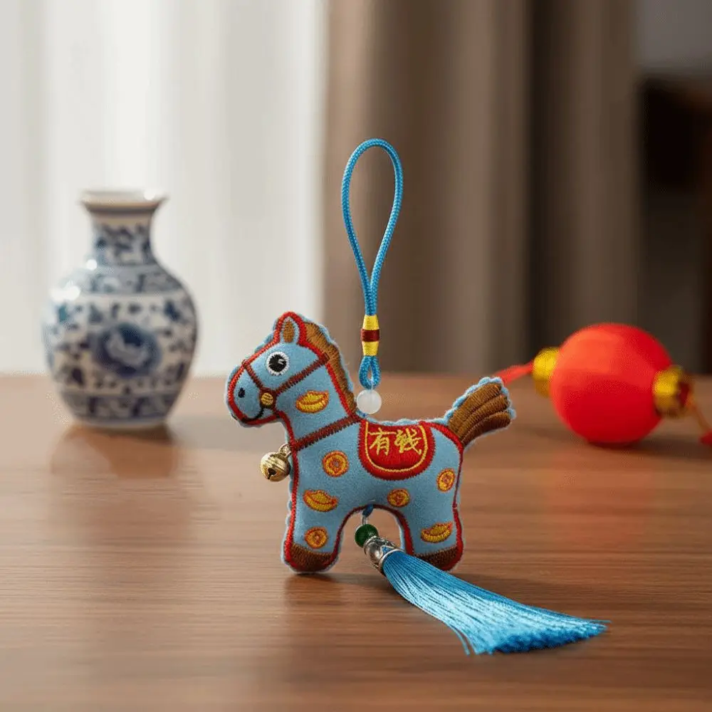 Chinese Style Pony Embroidered Pendant Spring Festival Tassel Horse Hanging Decoration Keychain Zodiac Mascot