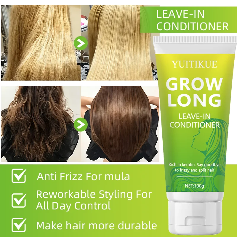 Leave-in conditioner, soft, smooth, and shiny, deeply moisturizing. Suitable for dry and damaged hair, all hair types.