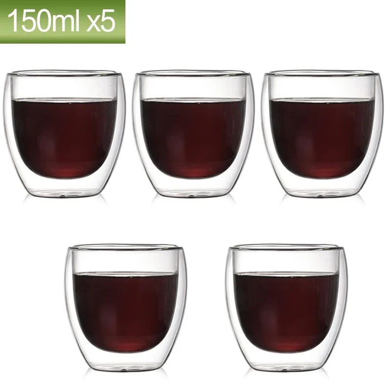 80ML Double Wall Glass Cup Set - Transparent Handmade Heat Resistant Mugs for Tea, Wine, Espresso, Coffee, and Milk