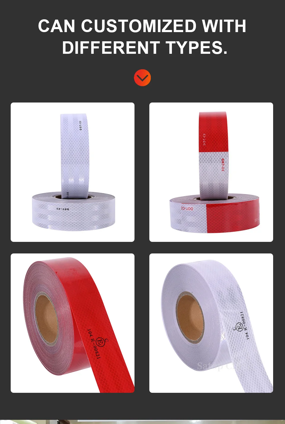 DOT-C2 Truck Reflective Safety Tape Red White Conspicuity Safety Warning Reflectors Film Waterproof Adhesive Sticker For Vehicle