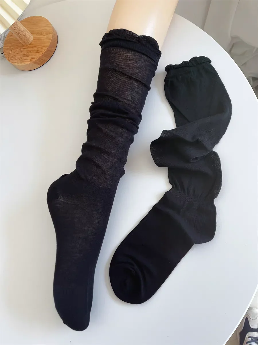 Thigh High Stockings Women Girls Black White JK Long Socks Lolita Summer Leggings Sweet Ballet Hosiery Thin Loose Costumes