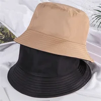 Foldable Cotton Bucket Hats Unisex Double-sided Wearing Women Summer Sunscreen Panama Hat Men Pure Color Outdoor Fisherman Cap 1