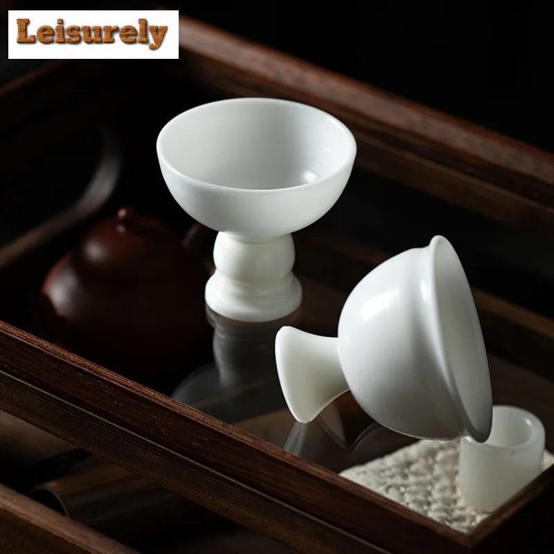 Dehua Fair Jade Clay High Footed Tea Cup, Household Chinese Single Master Ceramic Kung Fu Set, Tasting Cup