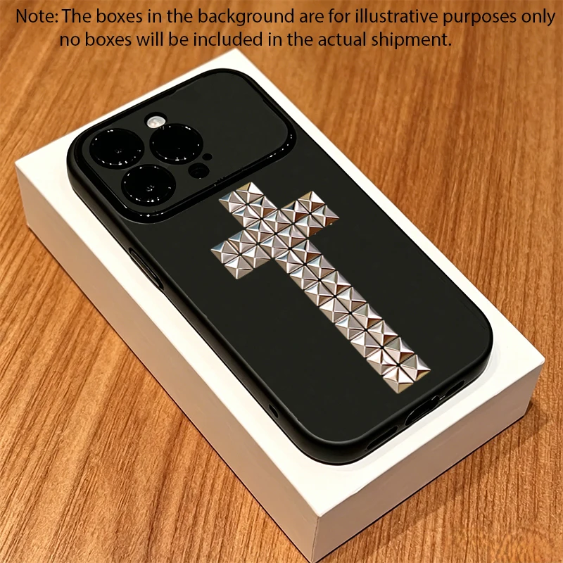 Rivet Cross Shockproof Black Matte Phone Case with Large Window
