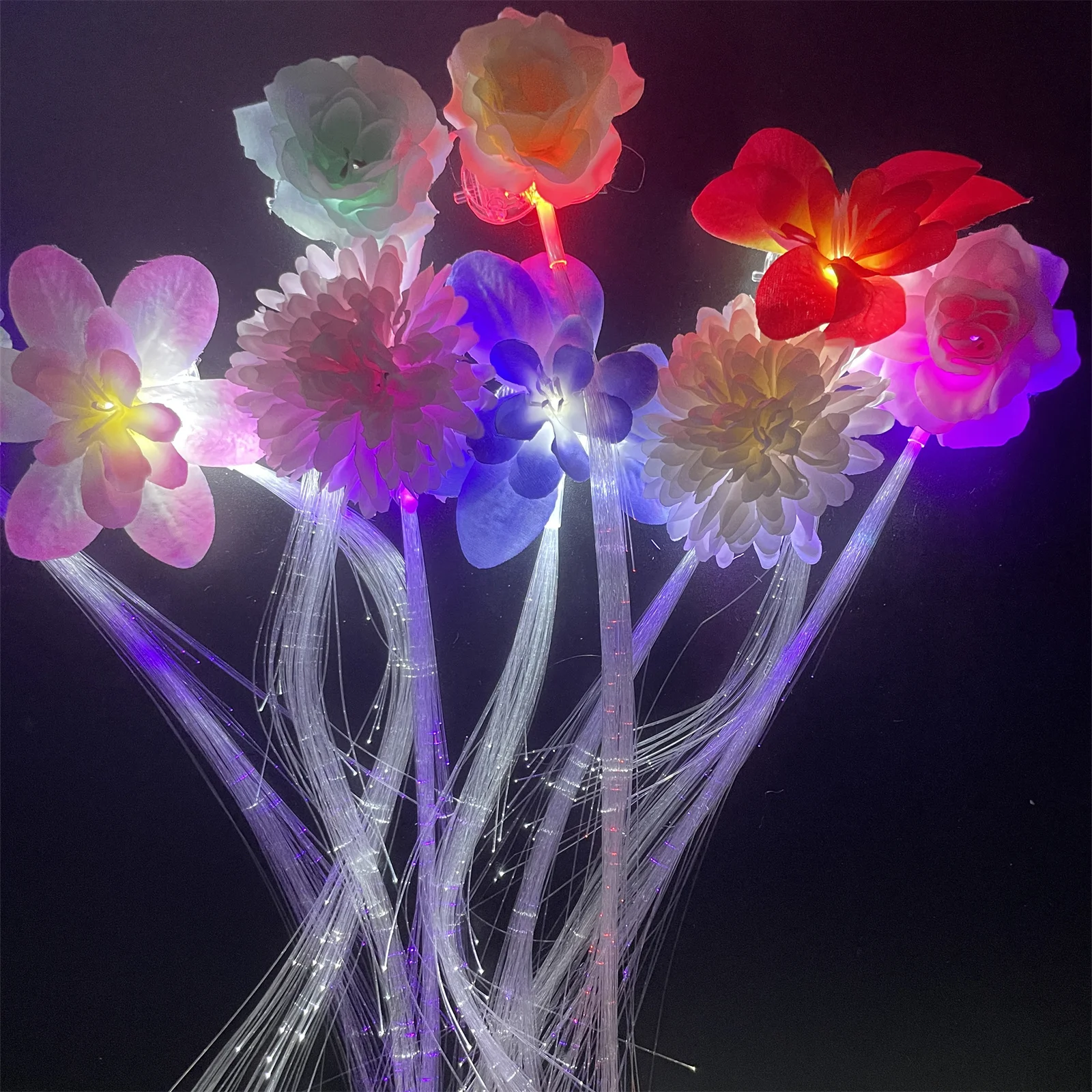30pcs Flower LED Lights Hair Clips Light Up Fiber Optic Barrettes