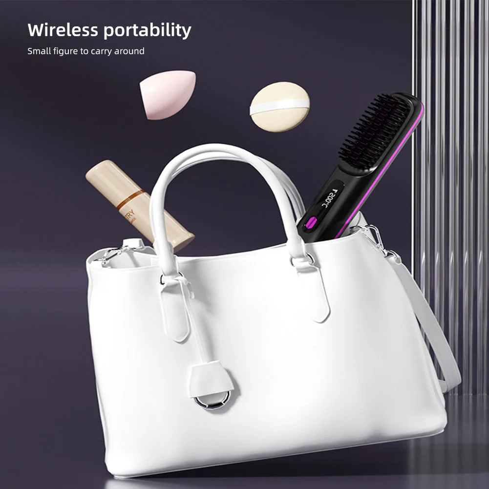 Hair Straightener Brush Rechargeable Cordless Negative Ions Hot Brush Electric Fluffy Curly Hair Styling Detangling Comb