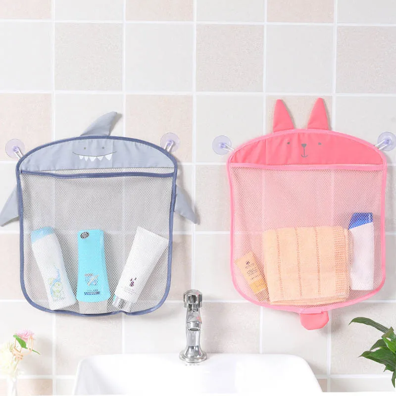 1Pcs Cartoon Animal Durable Bath Toys Bags Child Kids Basket Mesh Bag Bathroom Storage Organizer With/Without Suction Cups