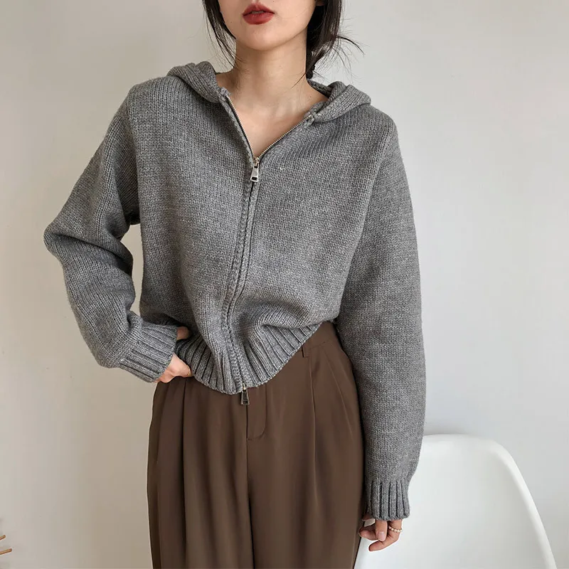 Autumn Winter Thick Hoodie Sweater Long Sleeve Zip Up Knitwear
