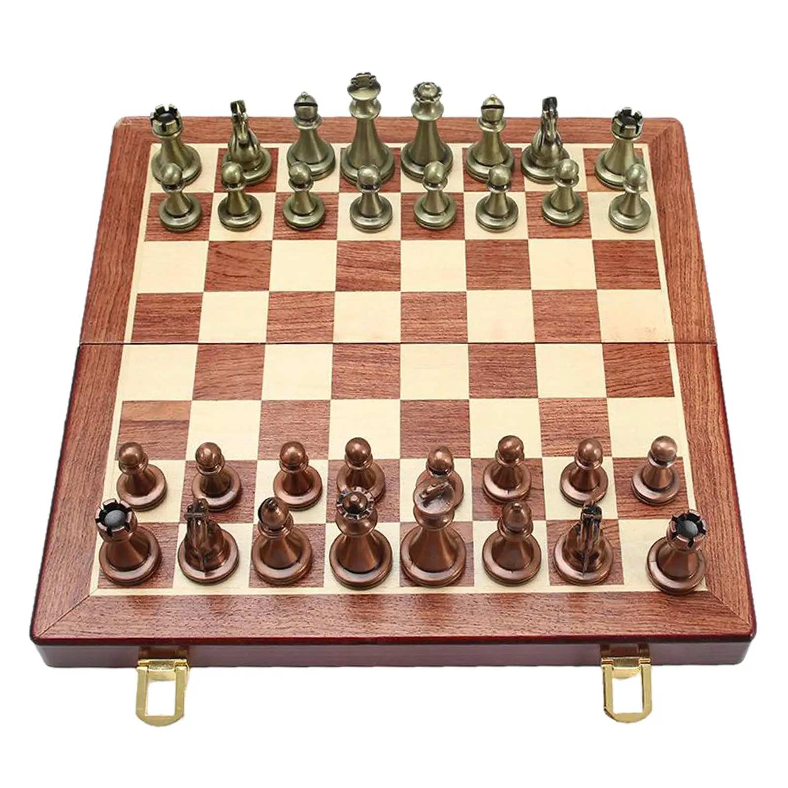 Elegant Metal Chess Set with Folding Chessboard Storage Board 