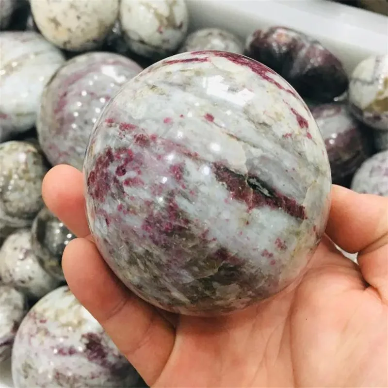 Natural rare rubellite stone quartz crystal ball home decoration natural stone cutting polishing 1pc 3