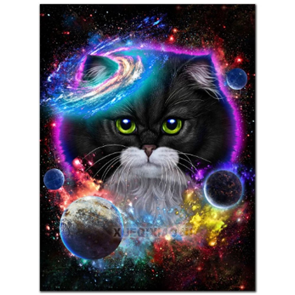 New 5D AB Diamond Painting Star Cat Full Round Cross Stitch Kit Cat Star People Diamond Embroidery DIY Mosaic Animal Home Decor 