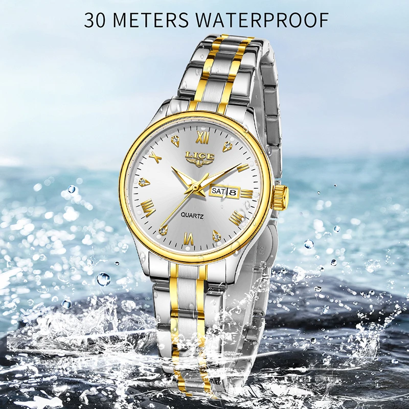 LIGE New Ladies Dress Watch Fashion Elegant Week Date Quartz Wristwatch For Women Outdoor Sport Waterproof Luminous Watch Women
