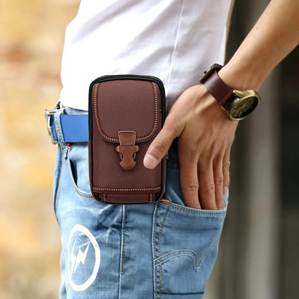 

Double-layer Oxford Cloth Multifunctional Zipper Bag Suitable for iPhone 14pro Max Wear-Resistant Cowhide Grain Vertical Wallet
