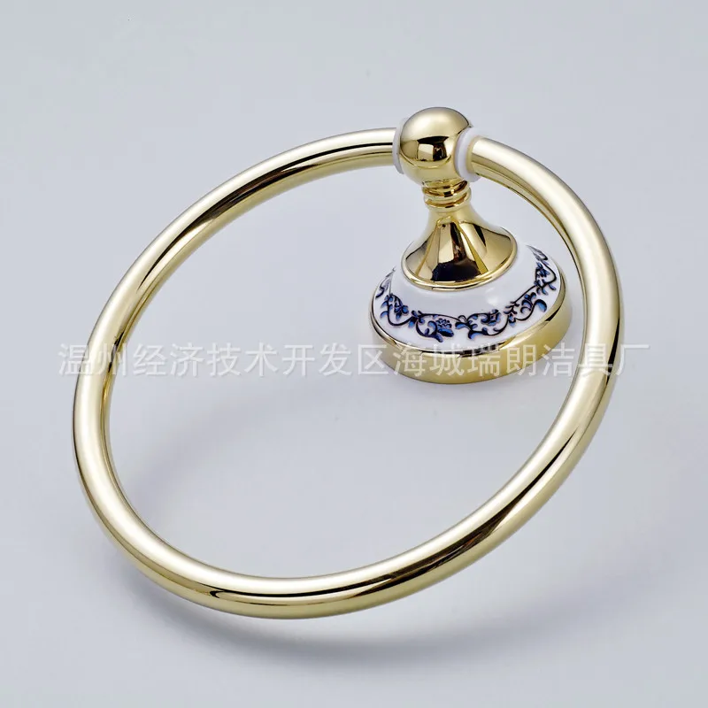 Ceramic and Stainless Steel Bathroom Towel Holder Wall-Mounted Round Towel RingsTowel Rack