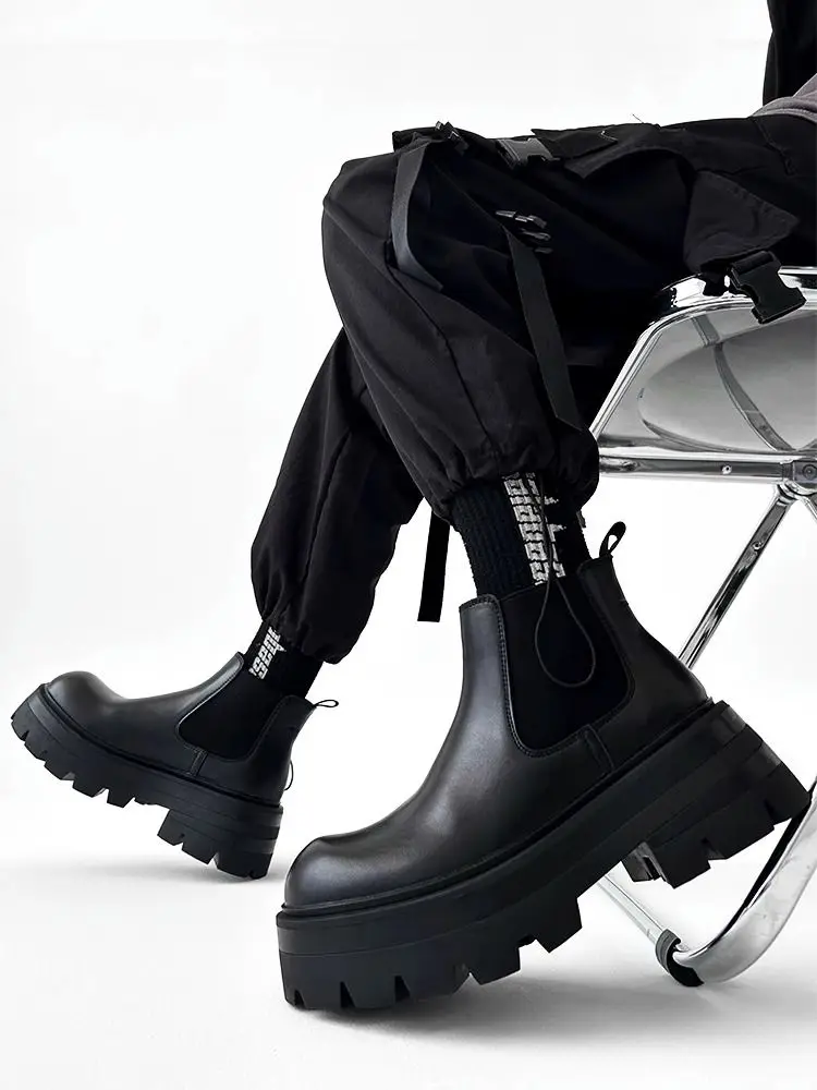 

Hidden Elevator Chelsea Trendy Men's Thick-Soled British Style Fashion Short Motorcycle Knight Tooling Ankle Boots