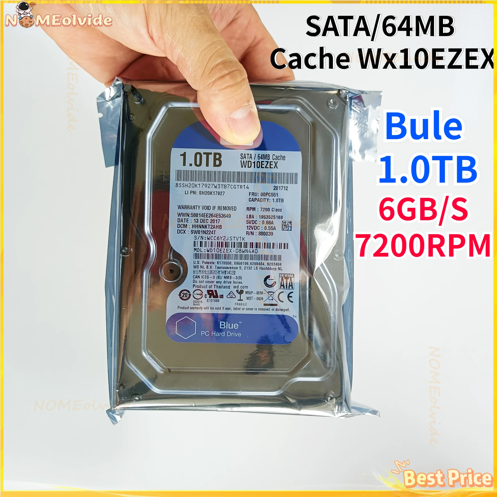 Spedizione Gratuita W.D. 1Tb Blue/Western Data Wd10Ezex 1T Desktop Disco Rigido Occidentale Da 3.5 "Pollici. Disco A Una Cifra Disco Rigido Blu Da 64M