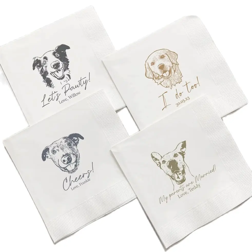 

50pcs Personalized Pet Wedding Napkins, Custom Napkins,Dog Napkins Wedding,Custom Pet Napkins, Pet Cocktail Napkins, Napkins for