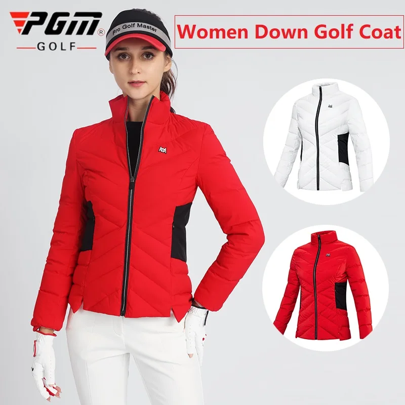 PGM Women's Thickening Down Jacket Waterproof Wind-Resistant Golf Coat Ladies White Duck Down Warm Jacket Slim Golf Snow Outwear